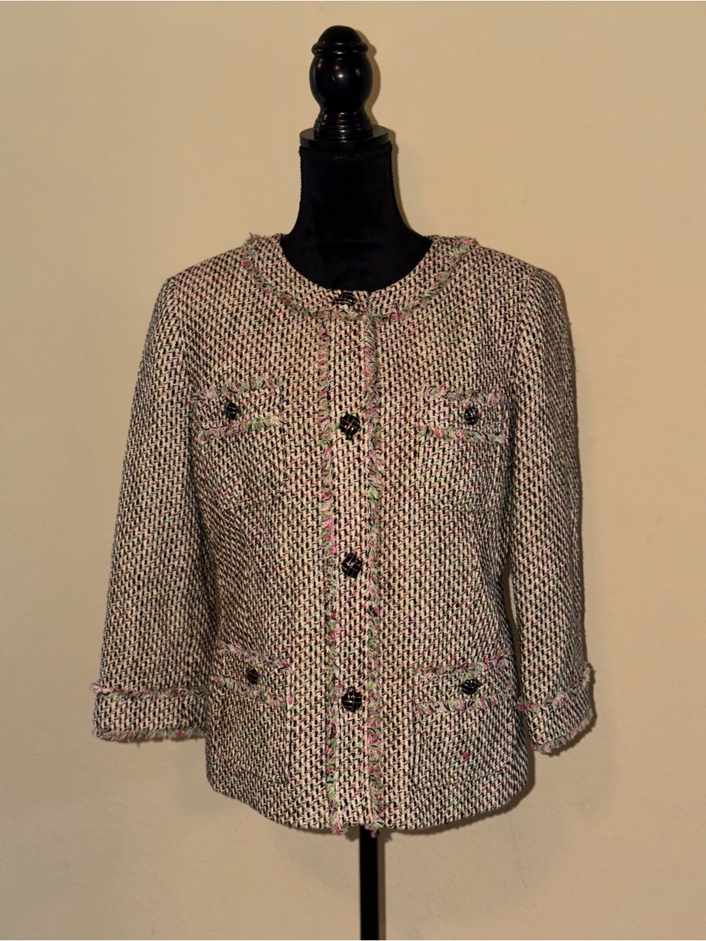 Talbots Cream and Pink Bouclé Tweed Jacket